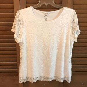 …NWT Calvin Klein Floral Lace White Blouse W/Lining - XL